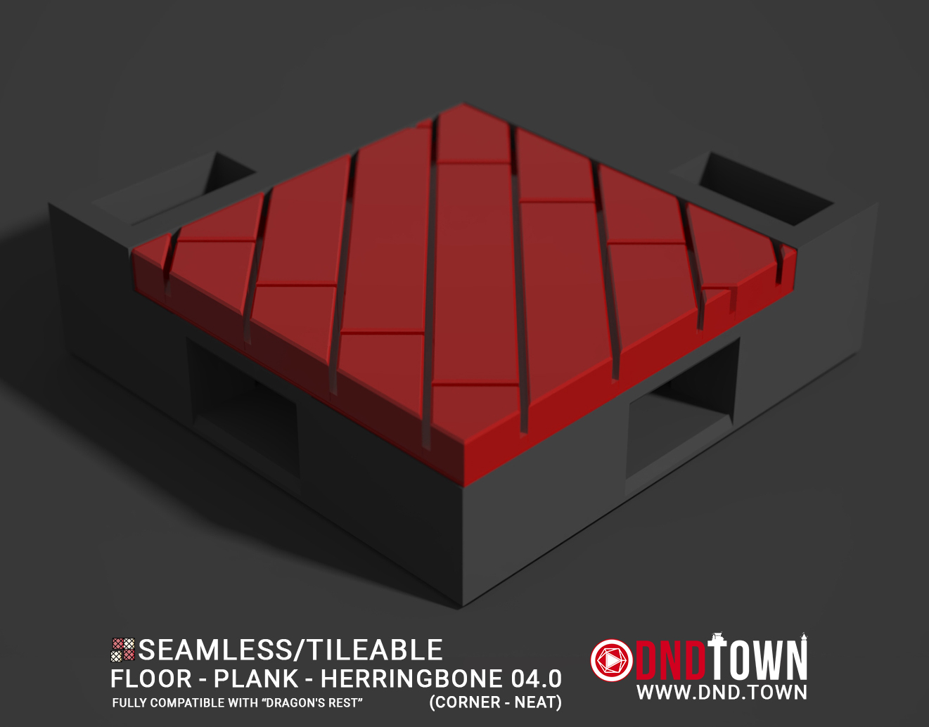 Floor - Plank - Herringbone - Wall Corner 04.0 (NEAT/DEEP) - 3D Modular Dungeon Tile - DnD Town Minis (www.dnd.town)